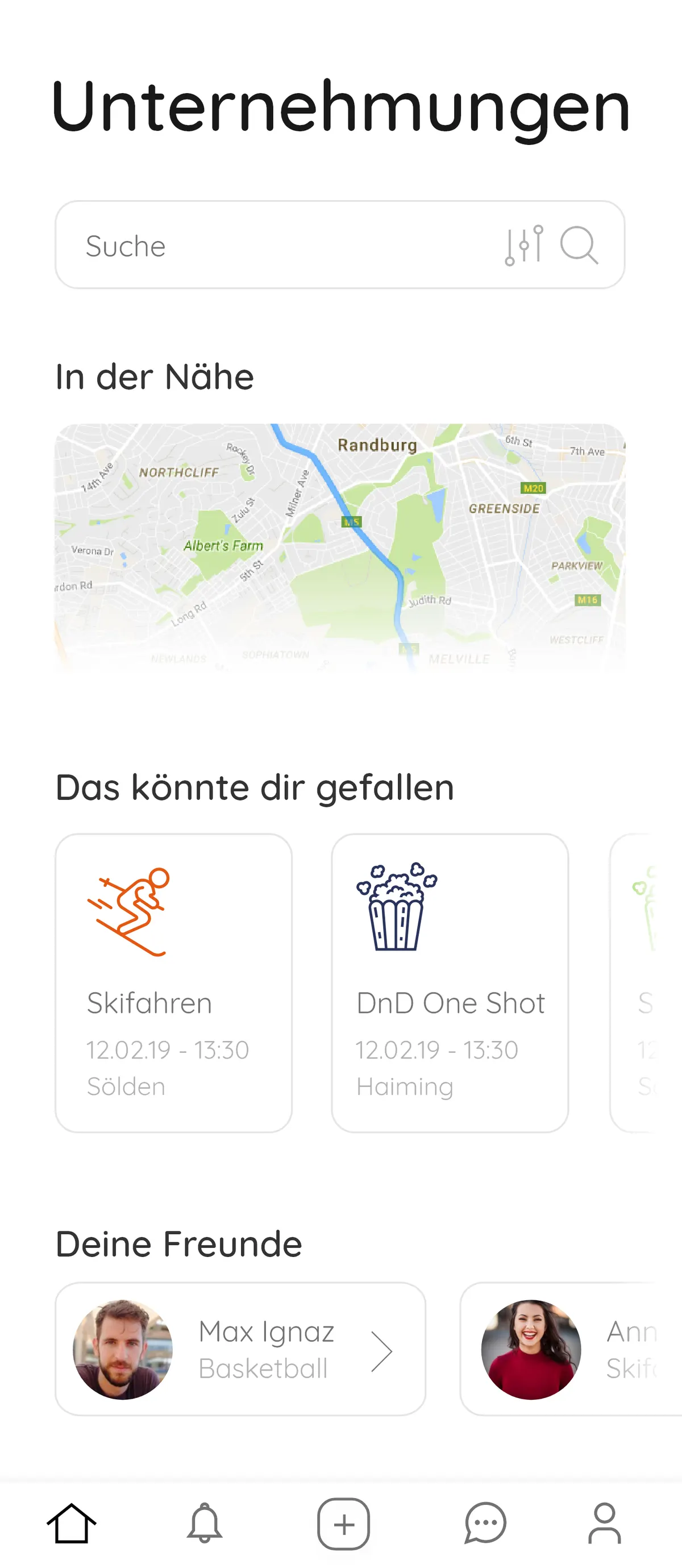 Hadu mobile app main feed for discovering social venues