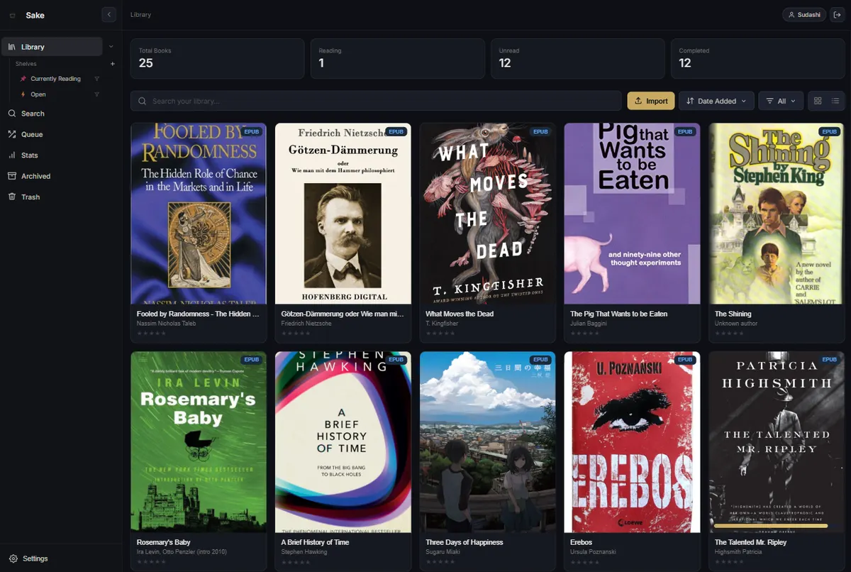 Sake webapp library view screenshot